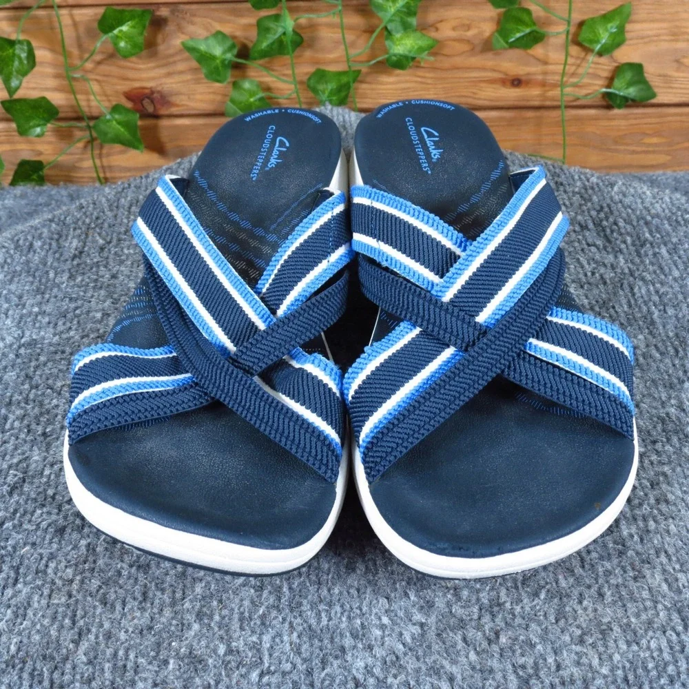 Clarks Cloudsteppers Mira Isle‎ Womens Sandals Size 10 Casual Navy Blue Textile